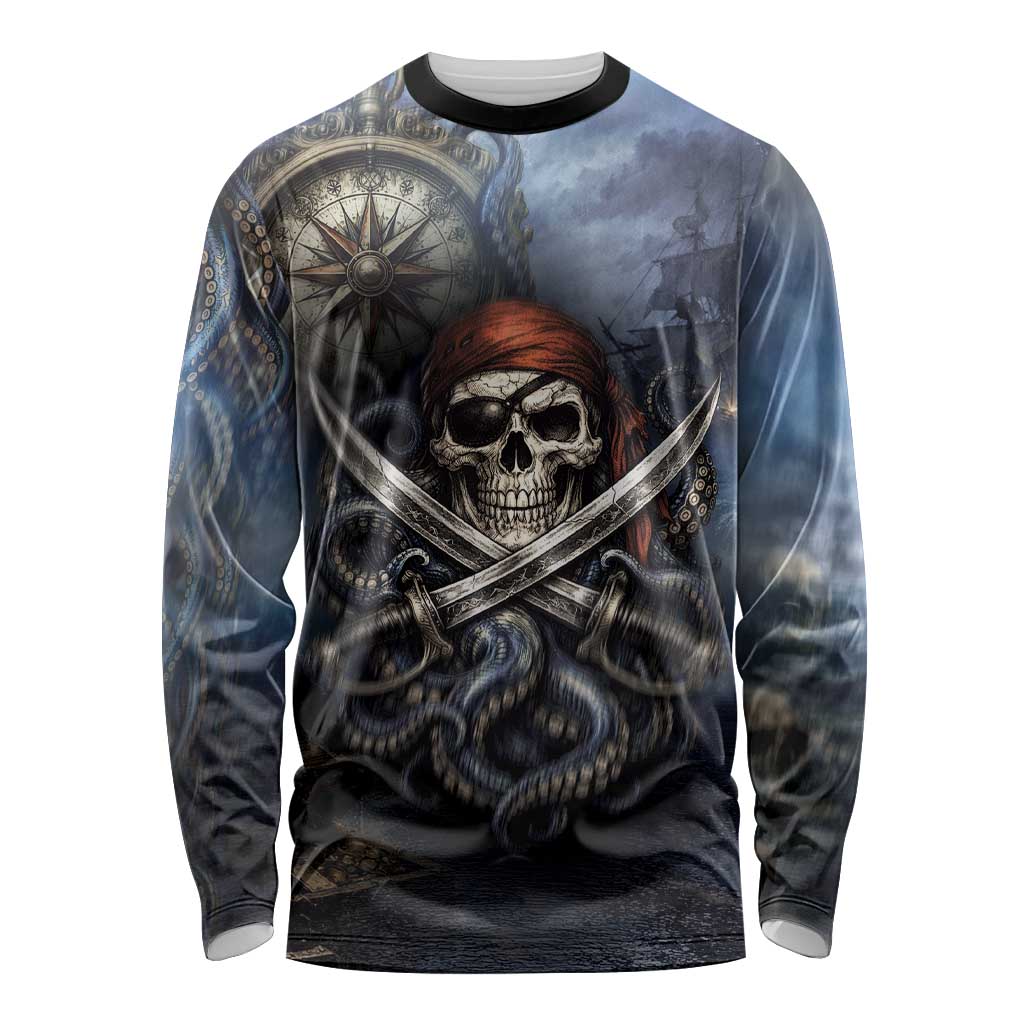 Pirates Skull Long Sleeve Shirt Kraken Sea Monster Tentacles Deep Legend