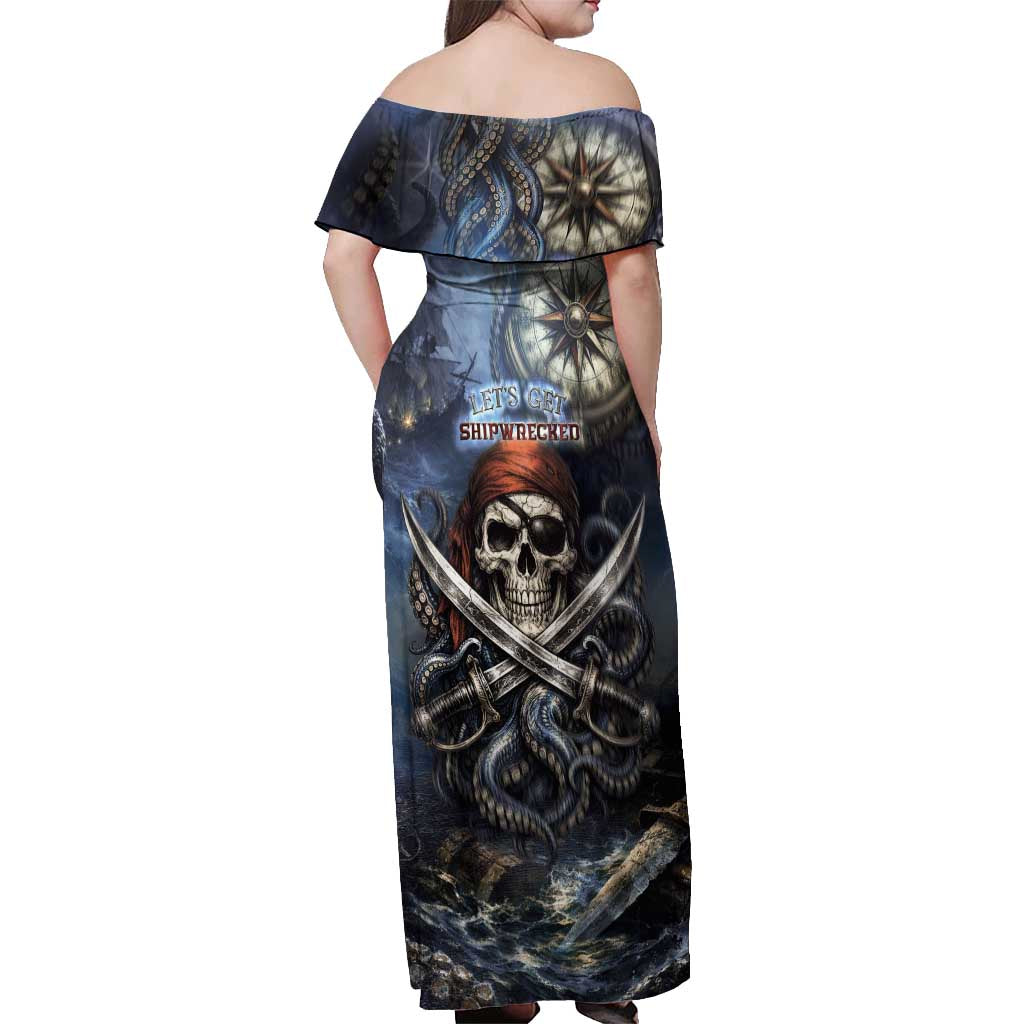 Pirates Skull Off Shoulder Maxi Dress Kraken Sea Monster Tentacles Deep Legend