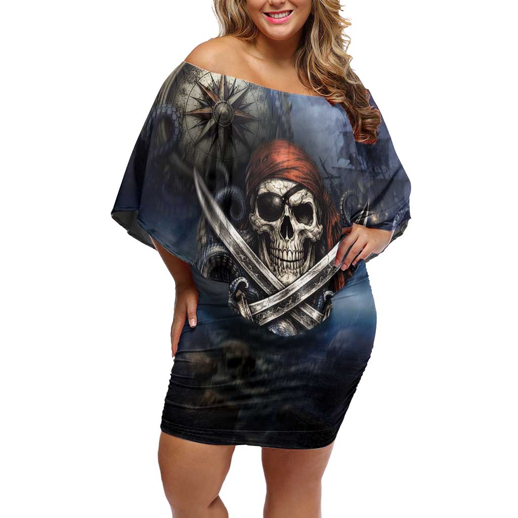 Pirates Skull Off Shoulder Short Dress Kraken Sea Monster Tentacles Deep Legend