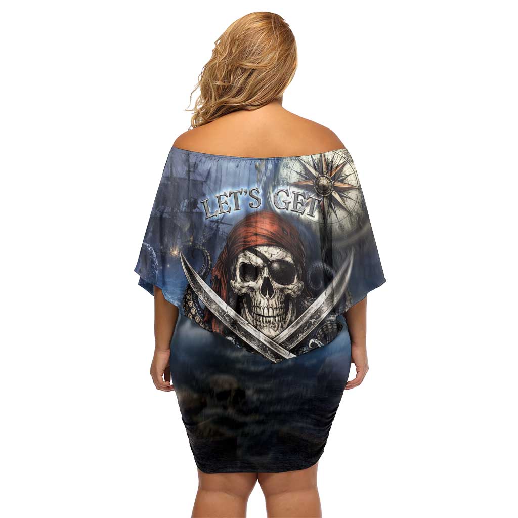 Pirates Skull Off Shoulder Short Dress Kraken Sea Monster Tentacles Deep Legend