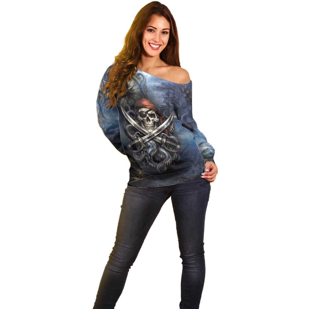 Pirates Skull Off Shoulder Sweater Kraken Sea Monster Tentacles Deep Legend