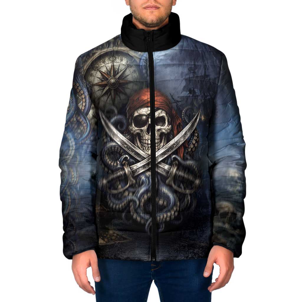Pirates Skull Padded Jacket Kraken Sea Monster Tentacles Deep Legend