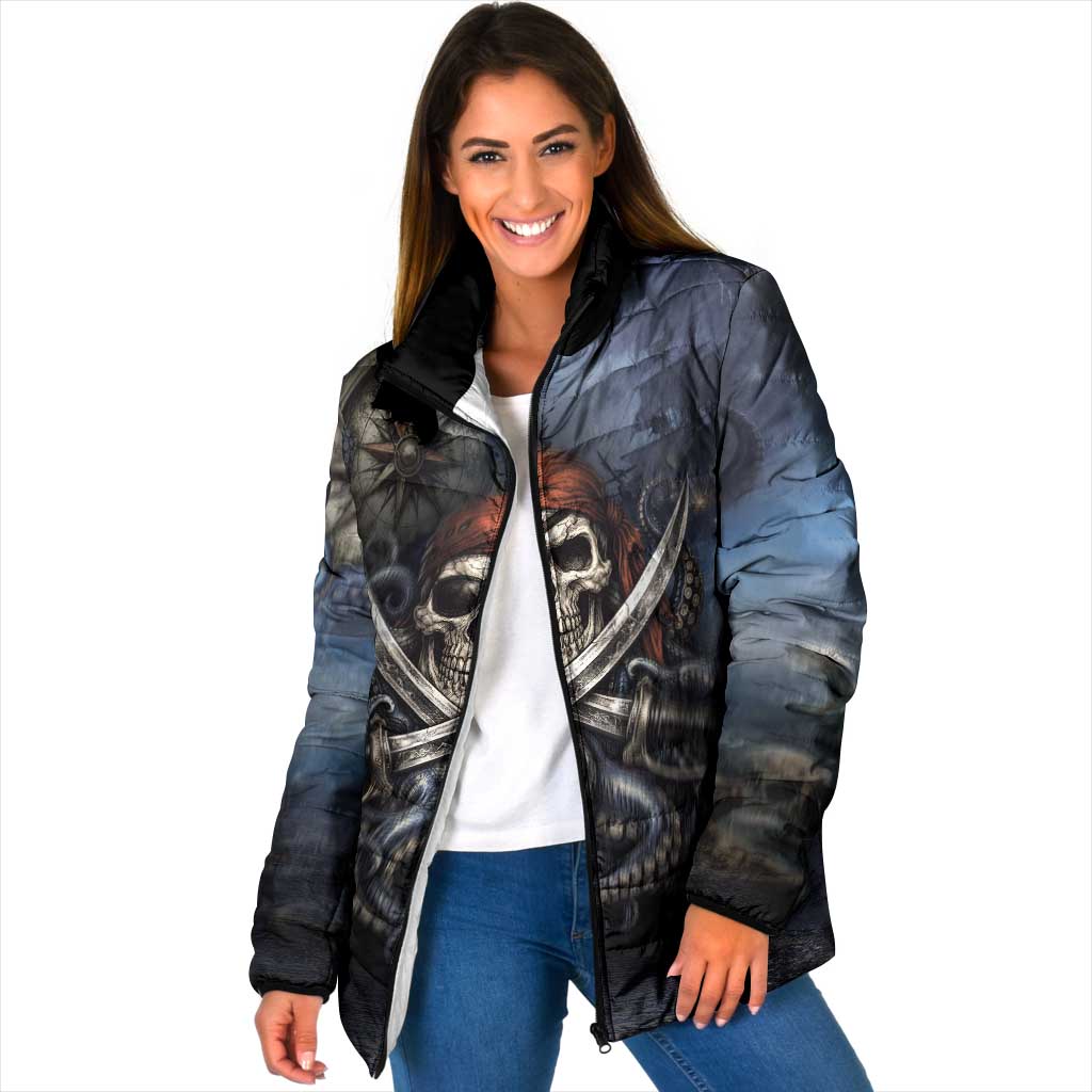Pirates Skull Padded Jacket Kraken Sea Monster Tentacles Deep Legend