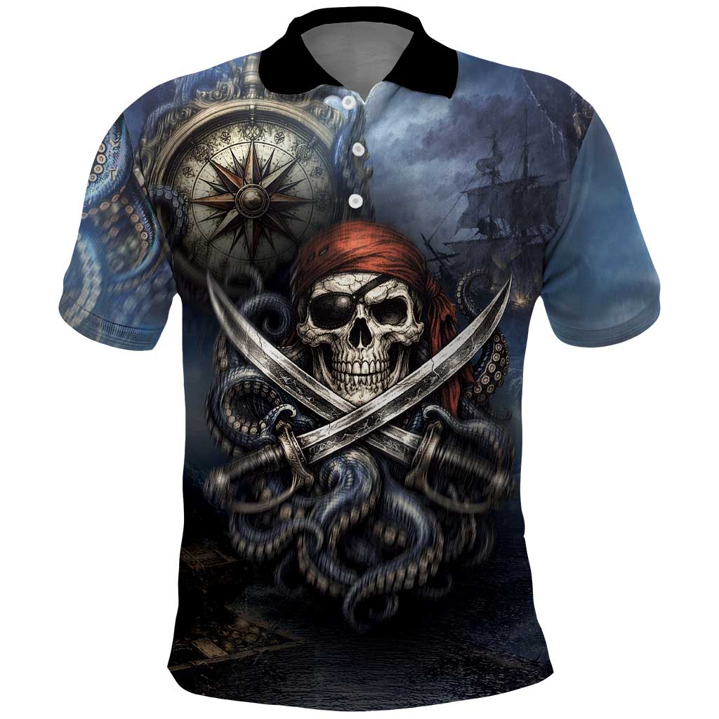 Pirates Skull Polo Shirt Kraken Sea Monster Tentacles Deep Legend