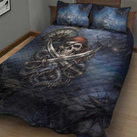 Pirates Skull Quilt Bed Set Kraken Sea Monster Tentacles Deep Legend