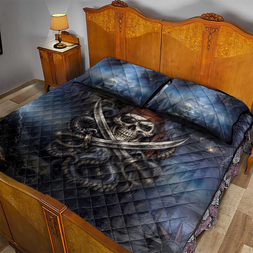 Pirates Skull Quilt Bed Set Kraken Sea Monster Tentacles Deep Legend