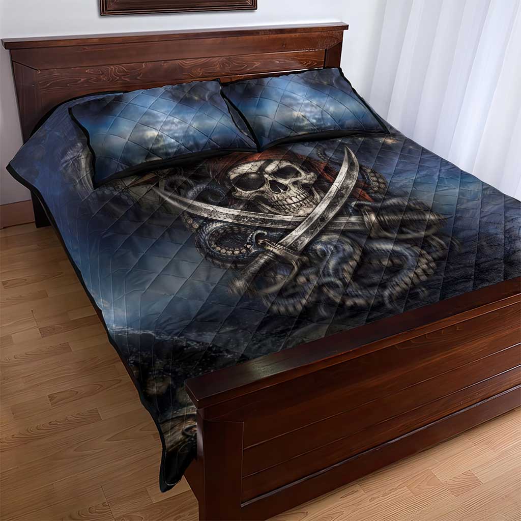 Pirates Skull Quilt Bed Set Kraken Sea Monster Tentacles Deep Legend