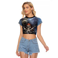 Pirates Skull Raglan Cropped T Shirt Kraken Sea Monster Tentacles Deep Legend