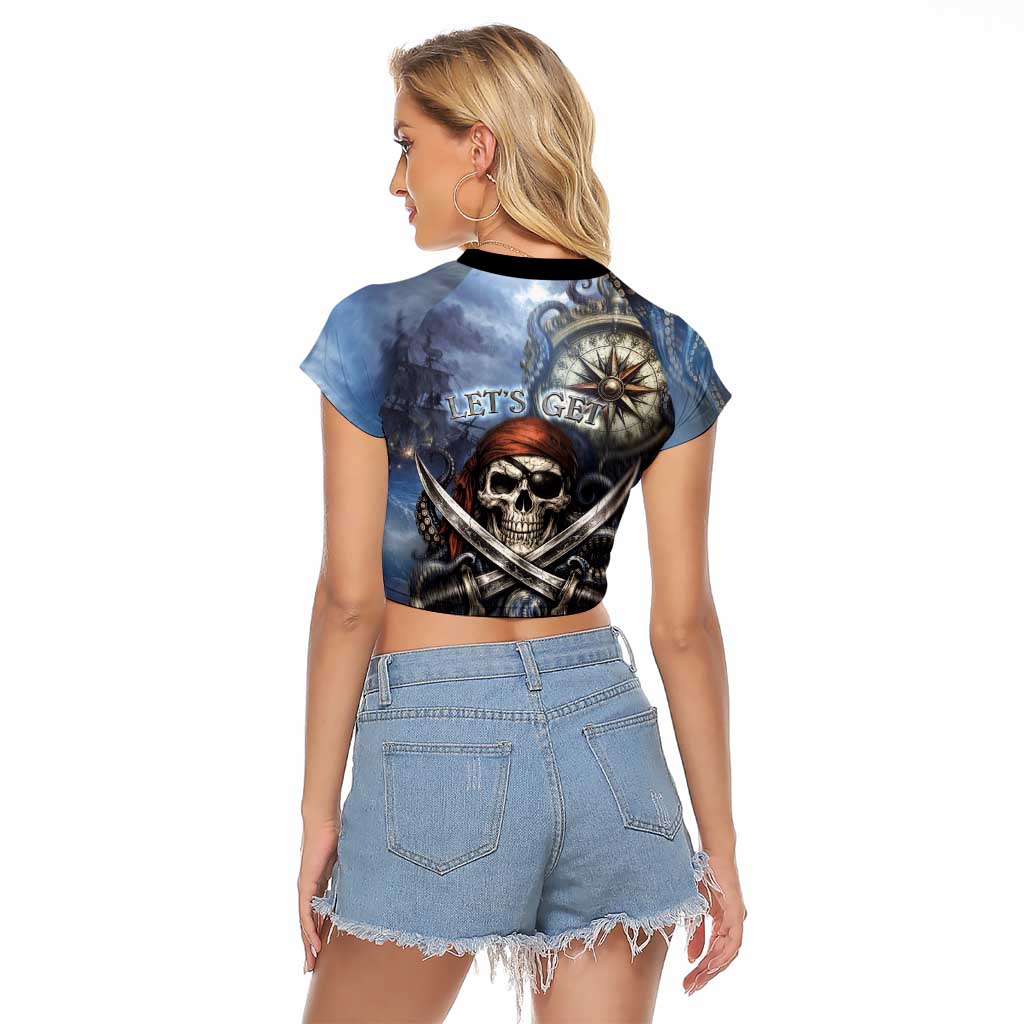 Pirates Skull Raglan Cropped T Shirt Kraken Sea Monster Tentacles Deep Legend