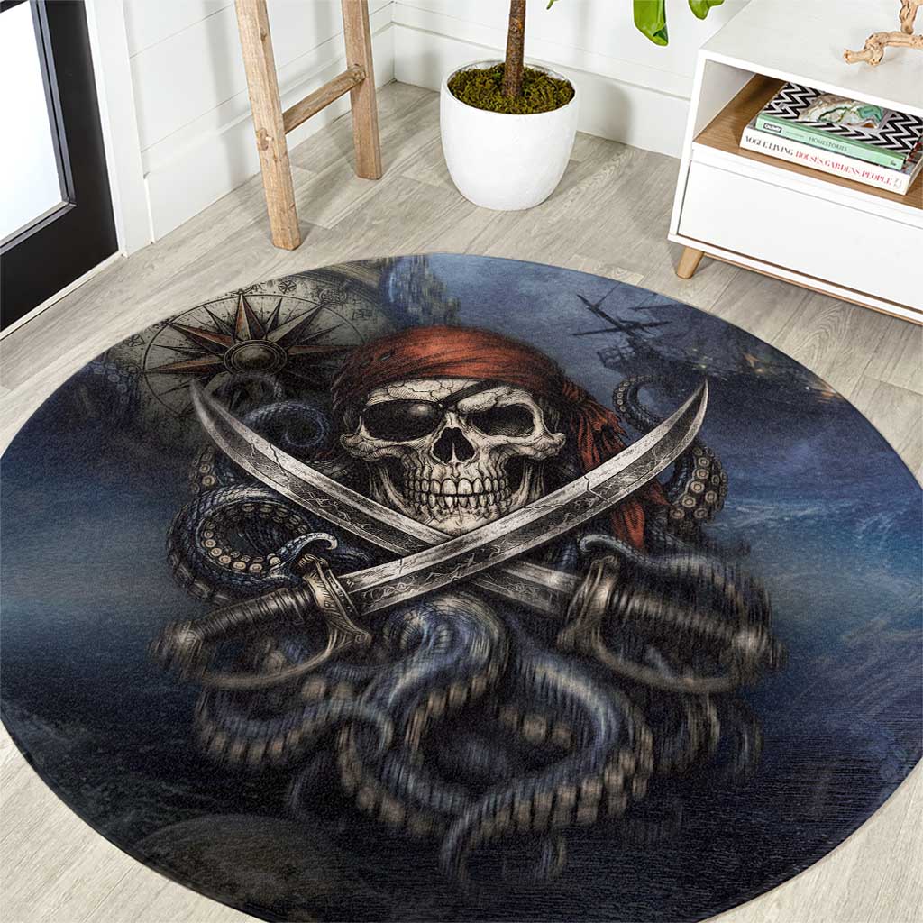 Pirates Skull Round Carpet Kraken Sea Monster Tentacles Deep Legend