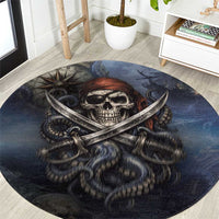 Pirates Skull Round Carpet Kraken Sea Monster Tentacles Deep Legend
