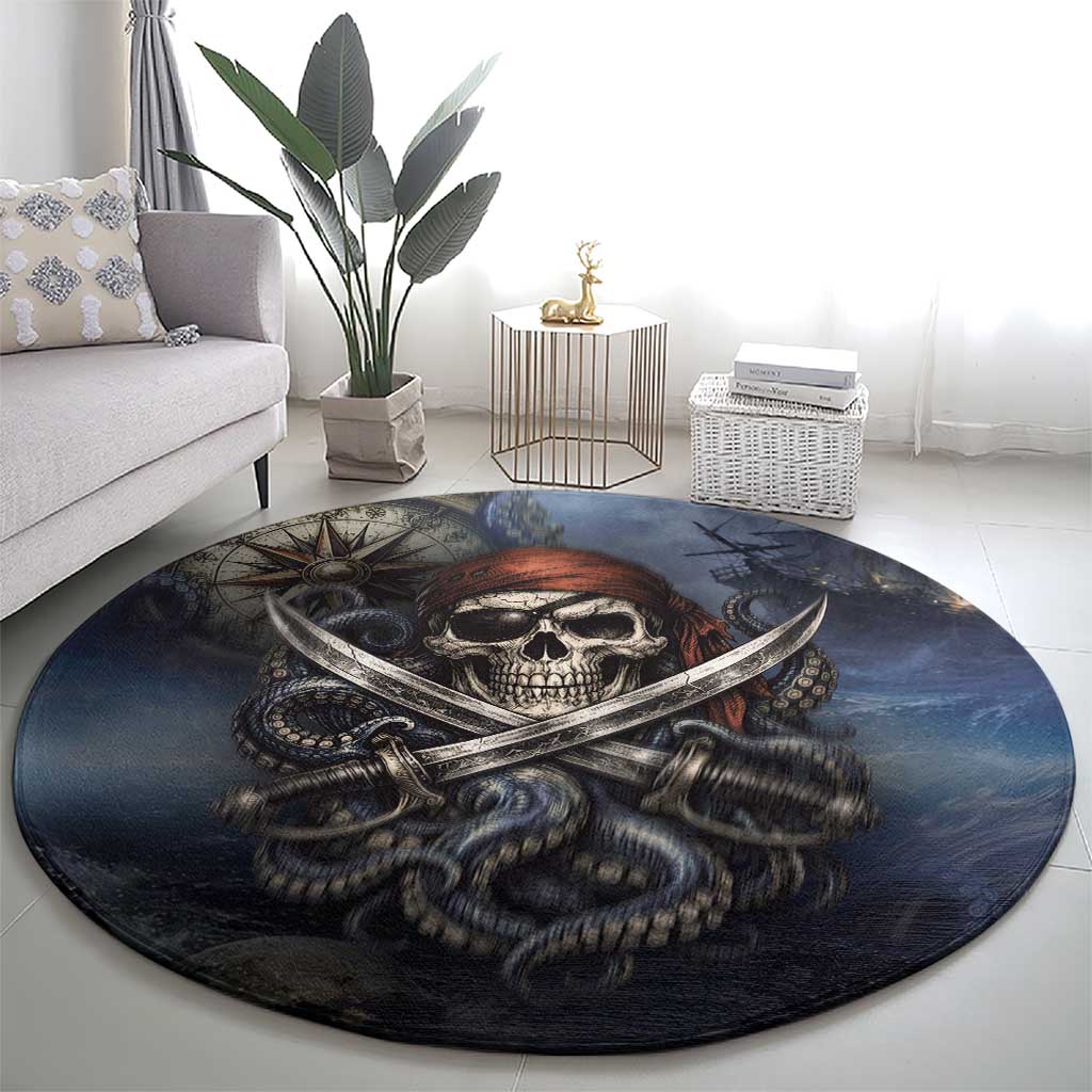 Pirates Skull Round Carpet Kraken Sea Monster Tentacles Deep Legend
