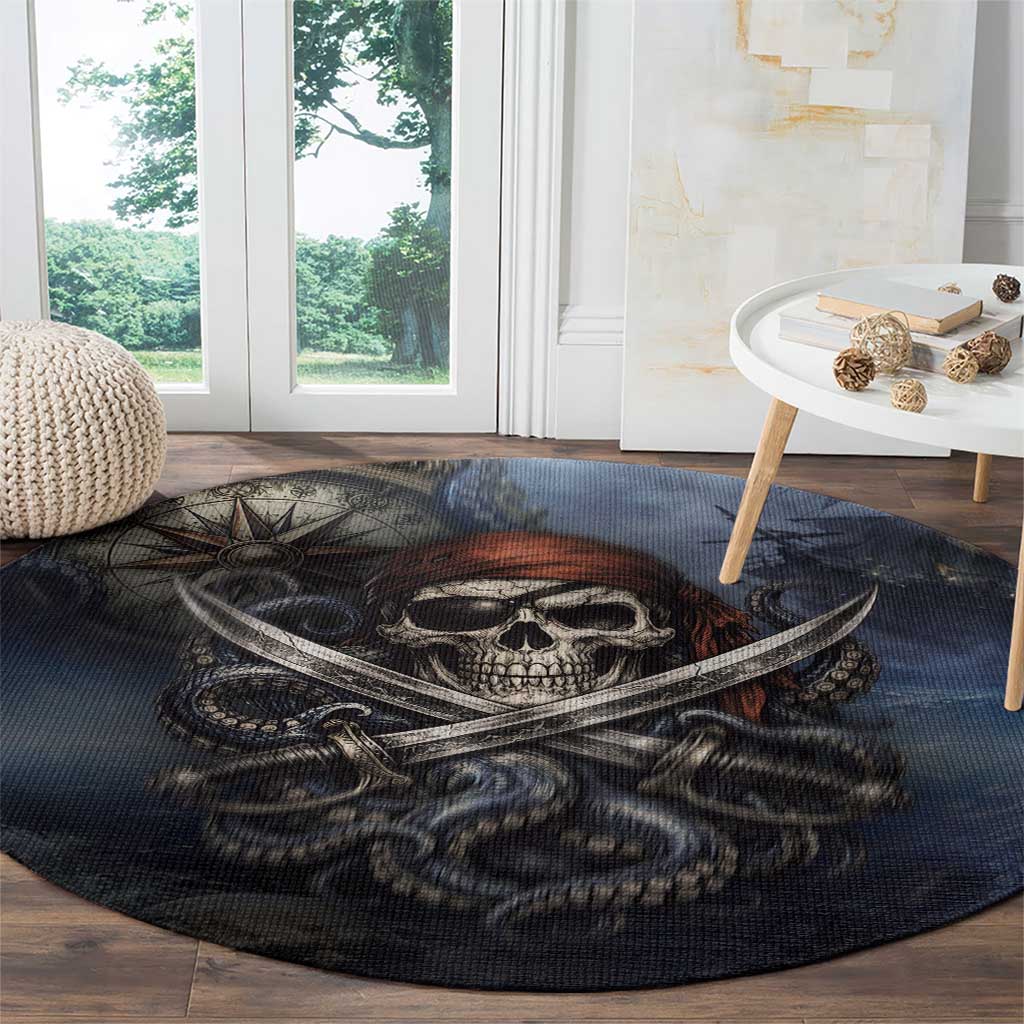 Pirates Skull Round Carpet Kraken Sea Monster Tentacles Deep Legend