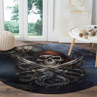 Pirates Skull Round Carpet Kraken Sea Monster Tentacles Deep Legend