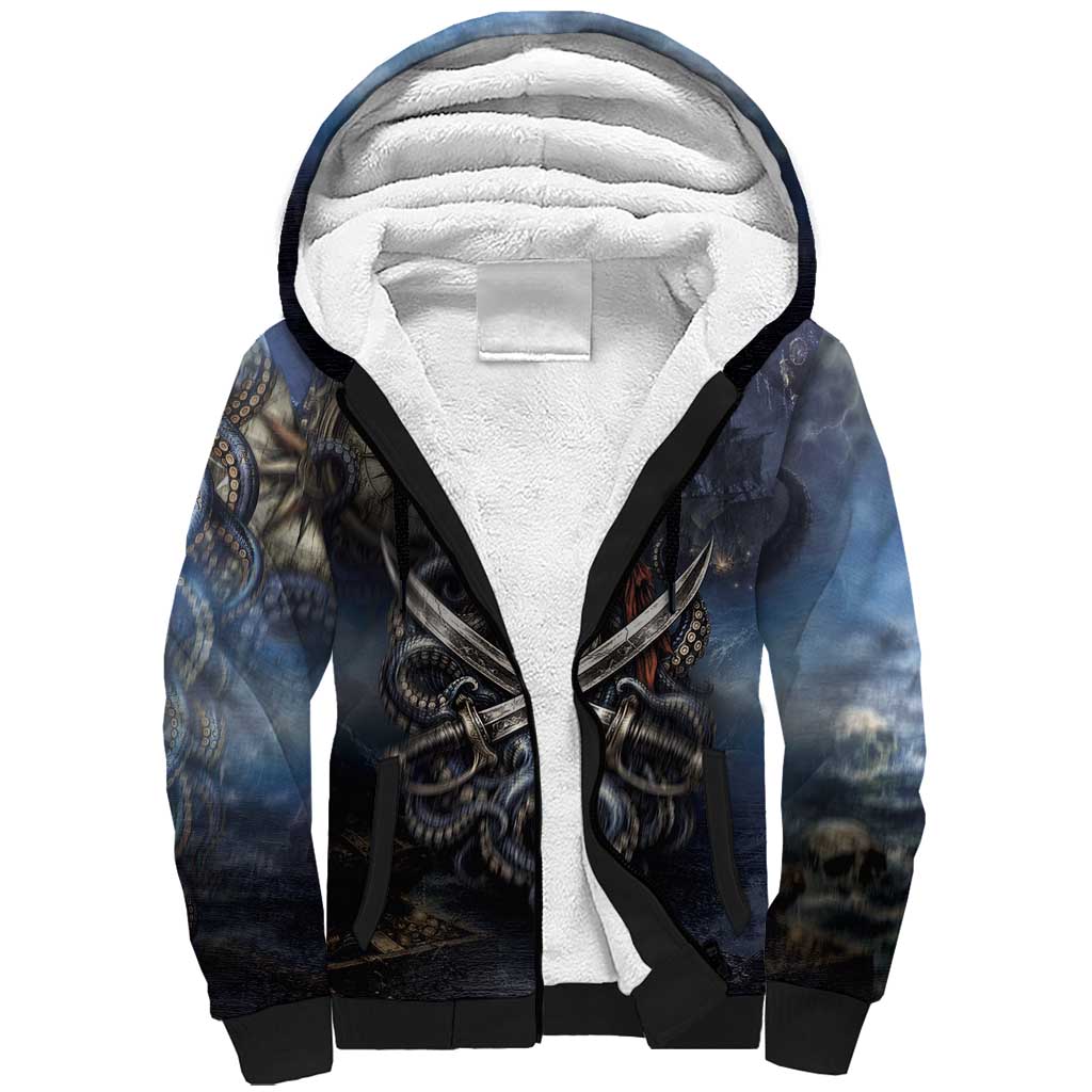 Pirates Skull Sherpa Hoodie Kraken Sea Monster Tentacles Deep Legend