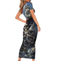 Pirates Skull Short Sleeve Bodycon Dress Kraken Sea Monster Tentacles Deep Legend