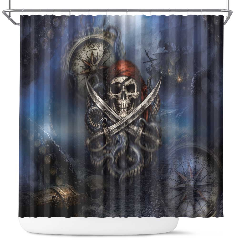 Pirates Skull Shower Curtain Kraken Sea Monster Tentacles Deep Legend