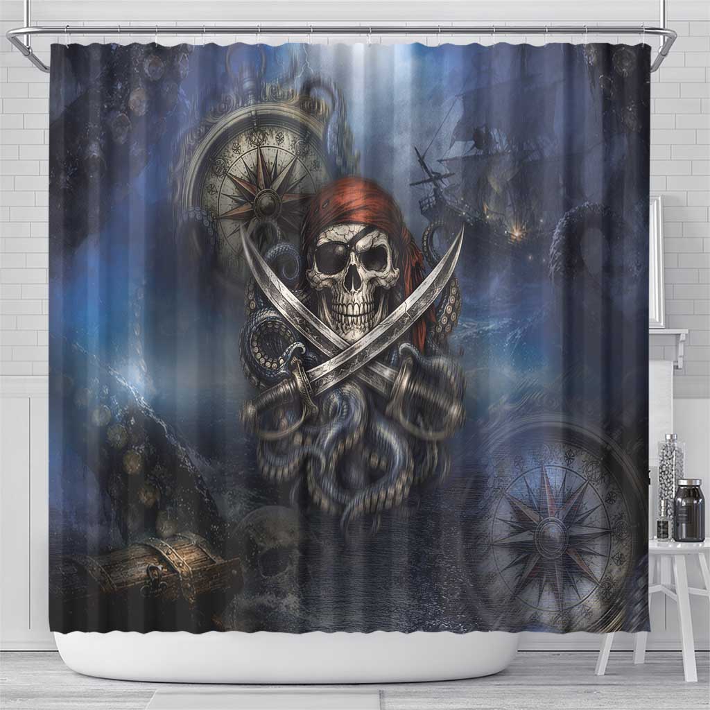 Pirates Skull Shower Curtain Kraken Sea Monster Tentacles Deep Legend