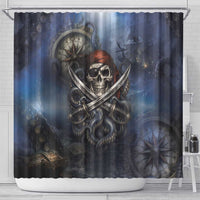 Pirates Skull Shower Curtain Kraken Sea Monster Tentacles Deep Legend