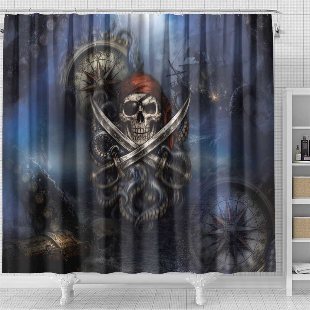 Pirates Skull Shower Curtain Kraken Sea Monster Tentacles Deep Legend