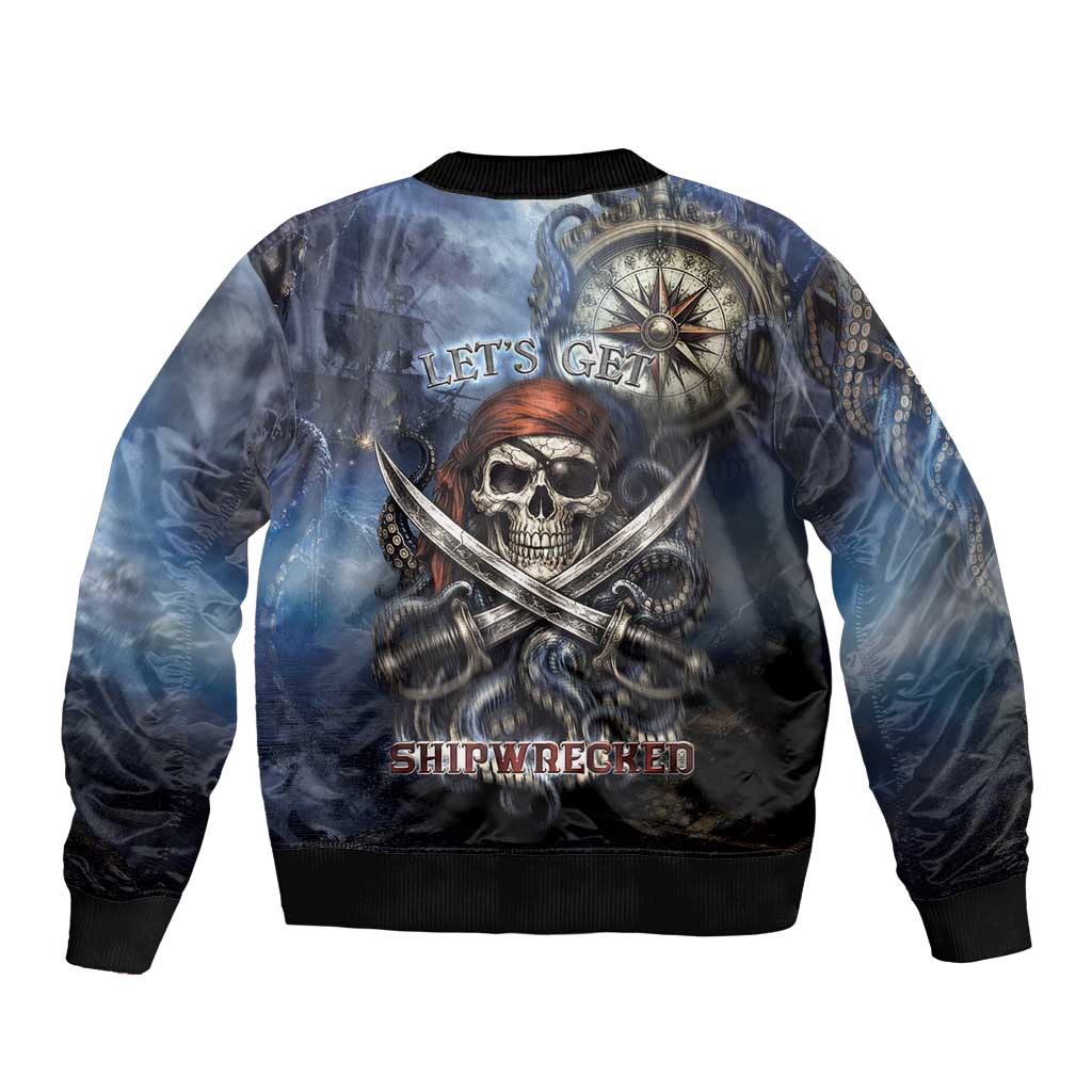 Pirates Skull Sleeve Zip Bomber Jacket Kraken Sea Monster Tentacles Deep Legend