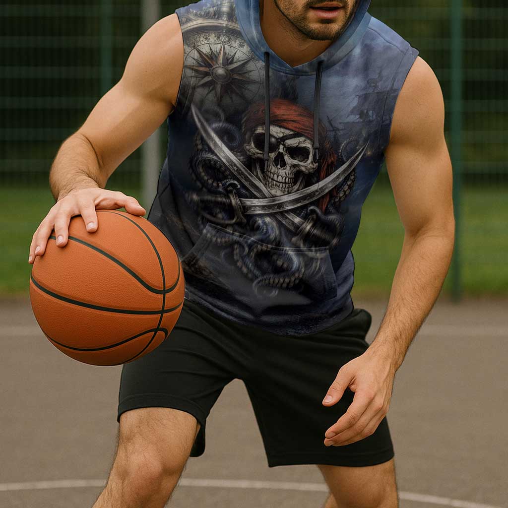 Pirates Skull Sleeveless Hoodie Kraken Sea Monster Tentacles Deep Legend