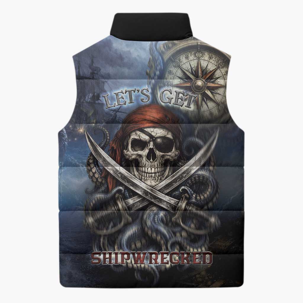 Pirates Skull Sleeveless Puffer Jacket Kraken Sea Monster Tentacles Deep Legend