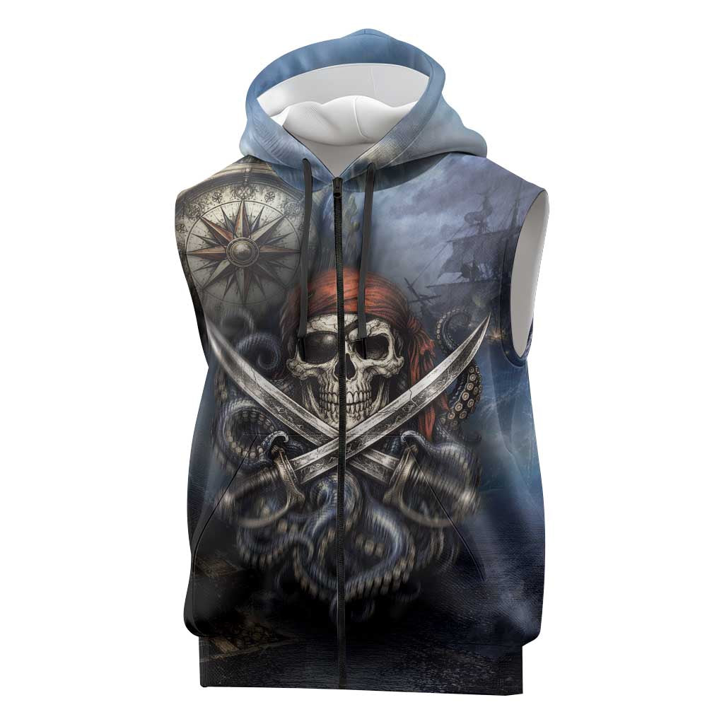 Pirates Skull Sleeveless Zip Hoodie Kraken Sea Monster Tentacles Deep Legend