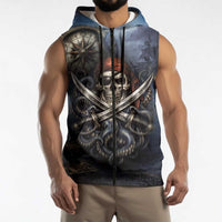 Pirates Skull Sleeveless Zip Hoodie Kraken Sea Monster Tentacles Deep Legend