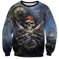 Pirates Skull Sweatshirt Kraken Sea Monster Tentacles Deep Legend