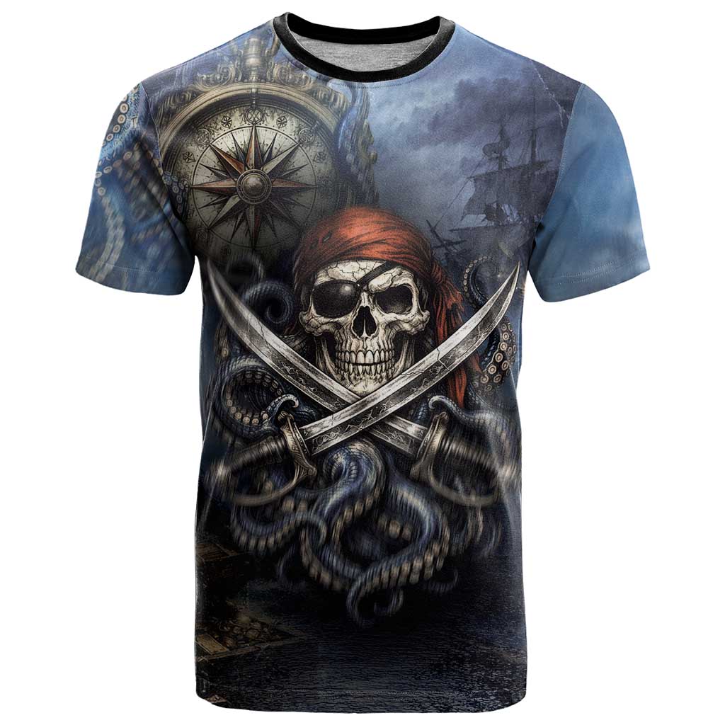 Pirates Skull T Shirt Kraken Sea Monster Tentacles Deep Legend