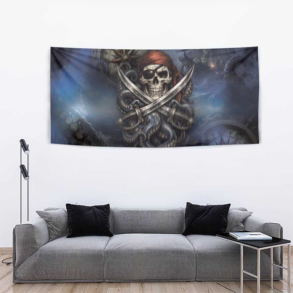 Pirates Skull Tapestry Kraken Sea Monster Tentacles Deep Legend