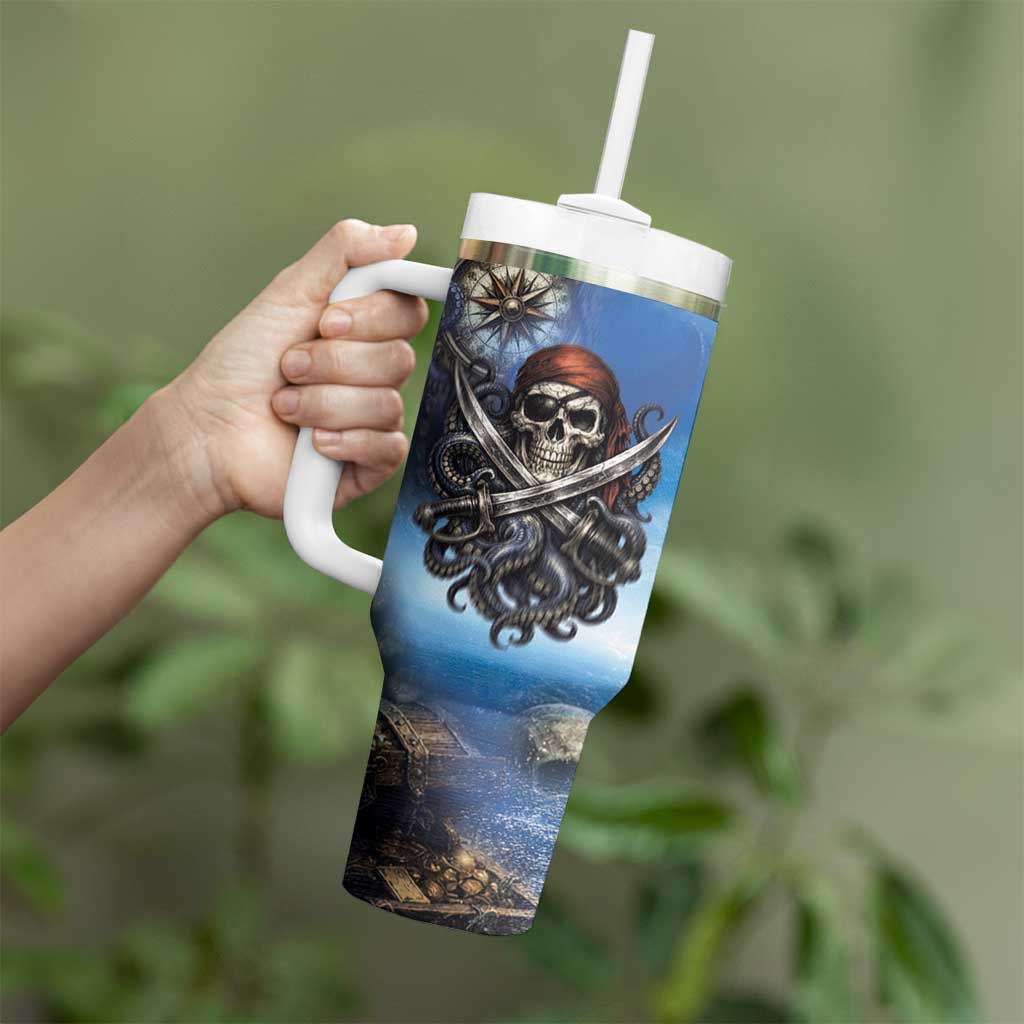 Pirates Skull Tumbler With Handle Kraken Sea Monster Tentacles Deep Legend