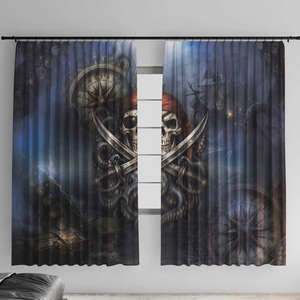 Pirates Skull Window Curtain Kraken Sea Monster Tentacles Deep Legend