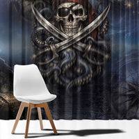 Pirates Skull Window Curtain Kraken Sea Monster Tentacles Deep Legend