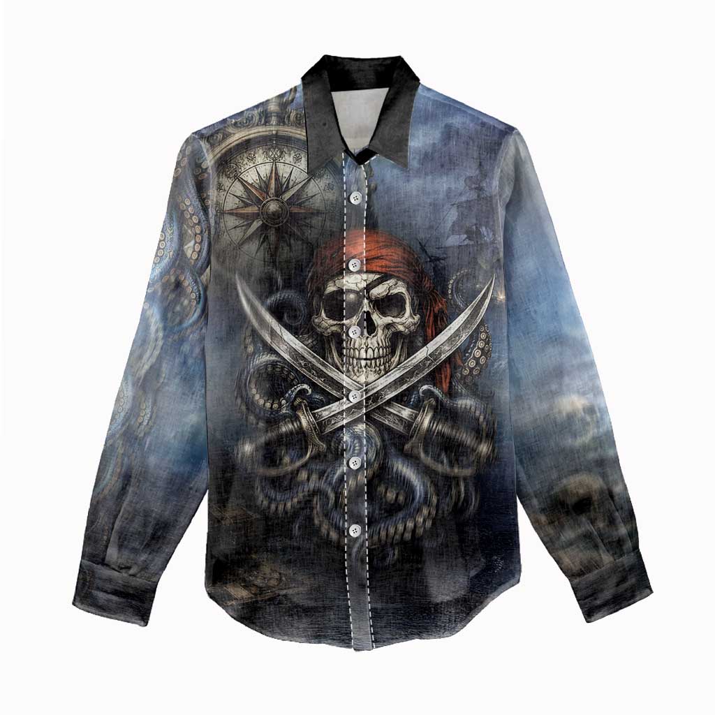 Pirates Skull Women Casual Shirt Kraken Sea Monster Tentacles Deep Legend