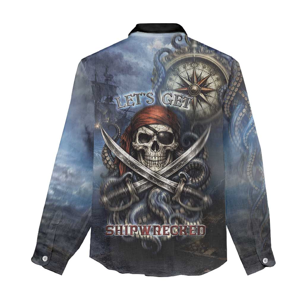 Pirates Skull Women Casual Shirt Kraken Sea Monster Tentacles Deep Legend