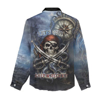 Pirates Skull Women Casual Shirt Kraken Sea Monster Tentacles Deep Legend
