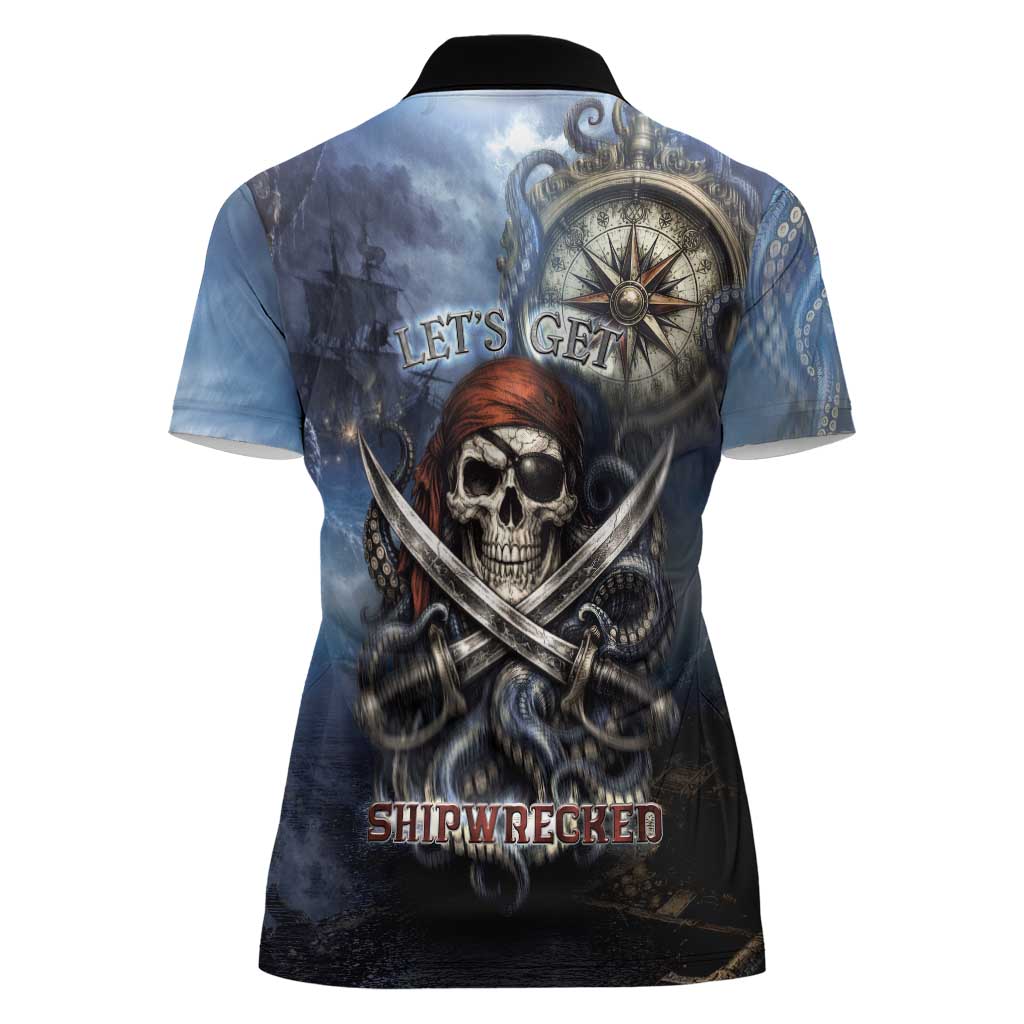 Pirates Skull Women Polo Shirt Kraken Sea Monster Tentacles Deep Legend