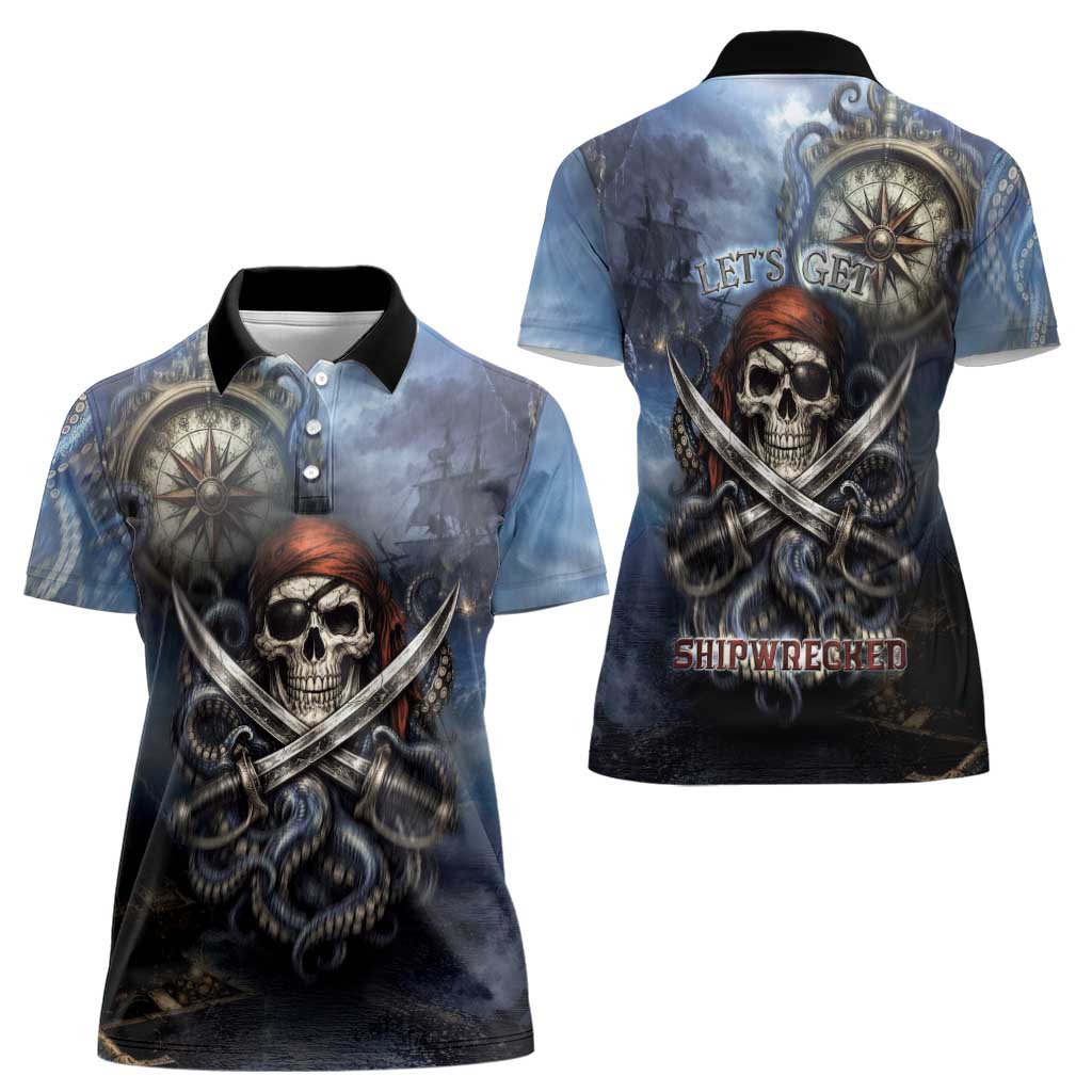 Pirates Skull Women Polo Shirt Kraken Sea Monster Tentacles Deep Legend