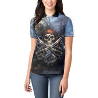 Pirates Skull Women Polo Shirt Kraken Sea Monster Tentacles Deep Legend