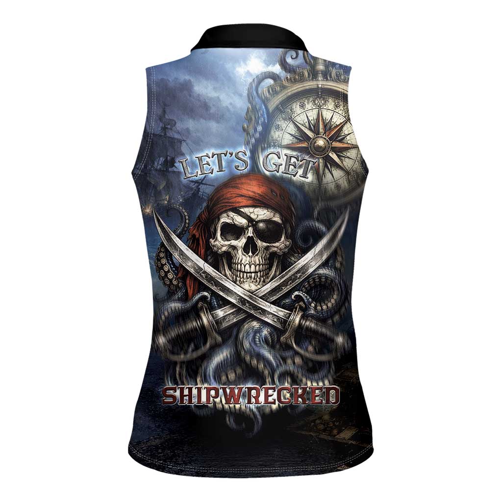Pirates Skull Women Sleeveless Polo Shirt Kraken Sea Monster Tentacles Deep Legend