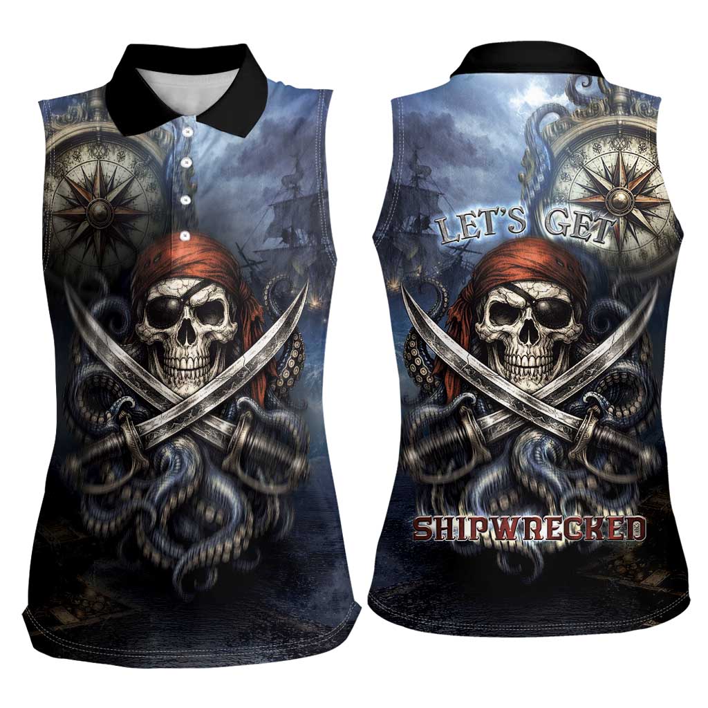 Pirates Skull Women Sleeveless Polo Shirt Kraken Sea Monster Tentacles Deep Legend