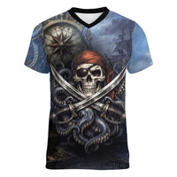 Pirates Skull Women V-Neck T-Shirt Kraken Sea Monster Tentacles Deep Legend