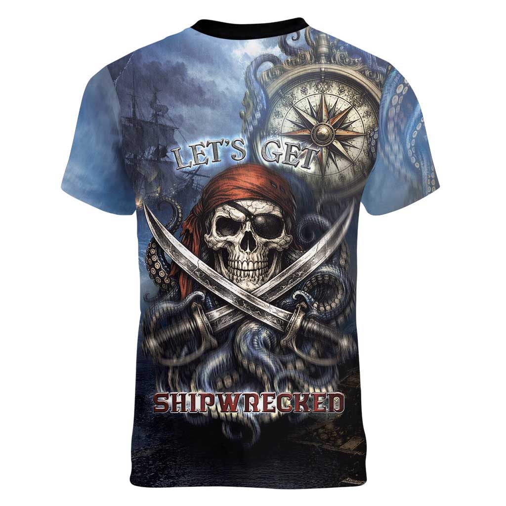 Pirates Skull Women V-Neck T-Shirt Kraken Sea Monster Tentacles Deep Legend