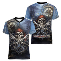 Pirates Skull Women V-Neck T-Shirt Kraken Sea Monster Tentacles Deep Legend