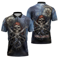 Pirates Skull Zipper Polo Shirt Kraken Sea Monster Tentacles Deep Legend