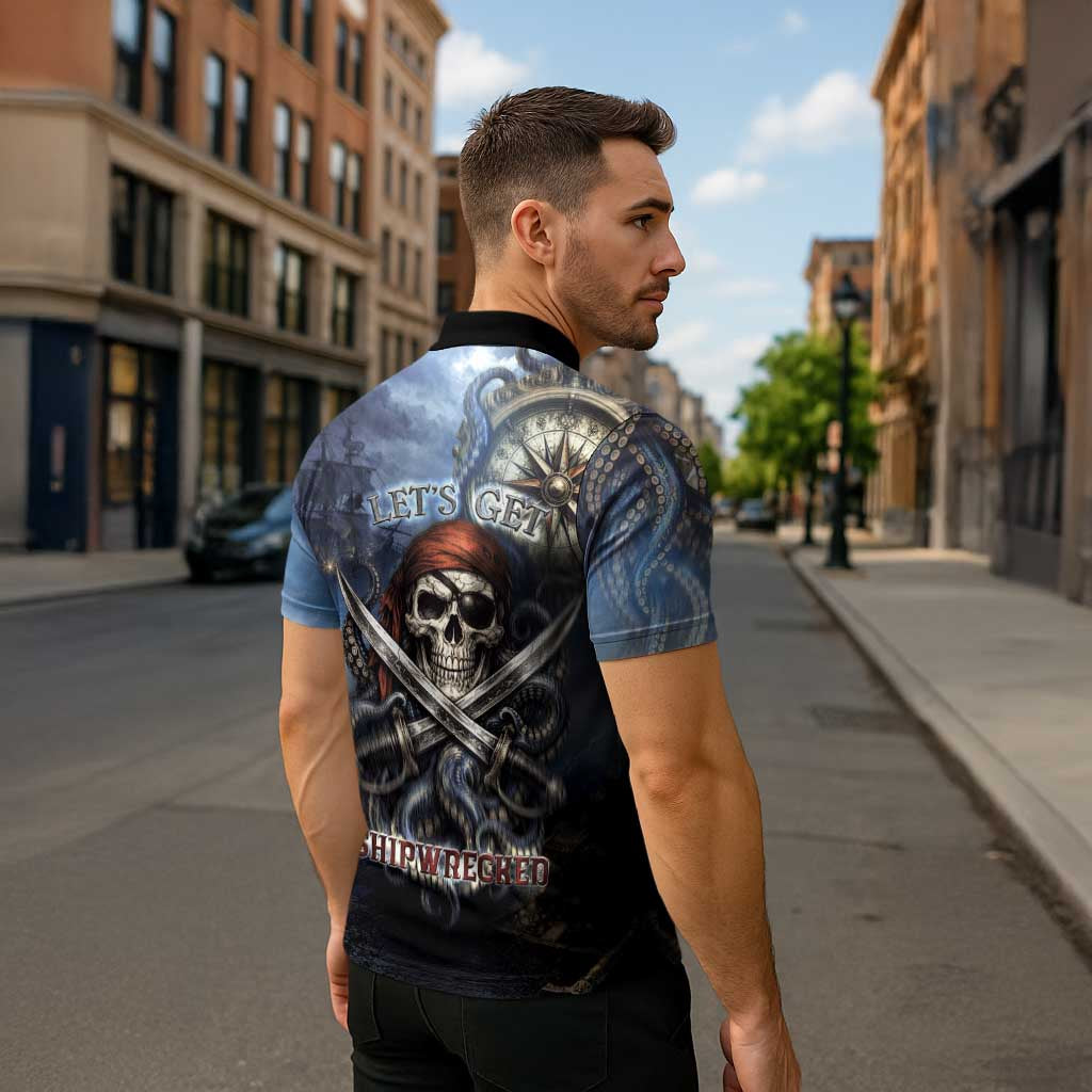 Pirates Skull Zipper Polo Shirt Kraken Sea Monster Tentacles Deep Legend