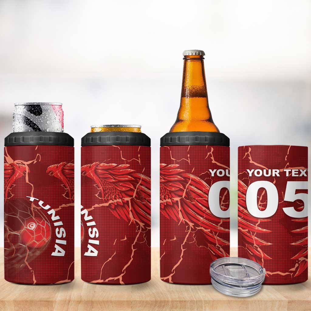 Custom Tunisia Football 4 in 1 Can Cooler Tumbler Eagle Cracked Texture Athletic