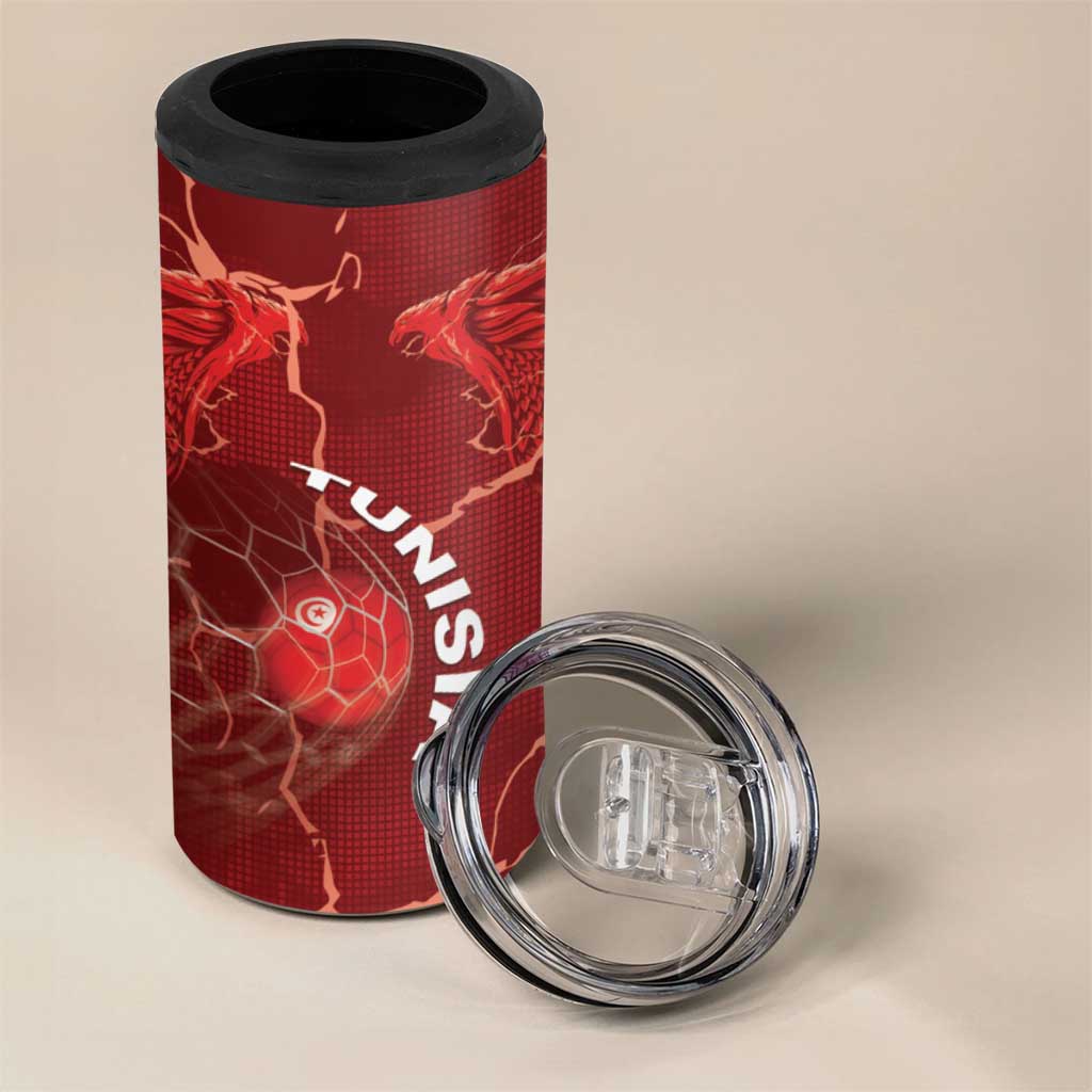 Custom Tunisia Football 4 in 1 Can Cooler Tumbler Eagle Cracked Texture Athletic